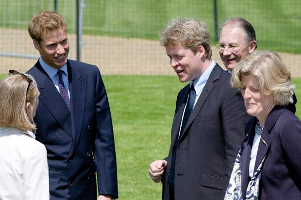 Charles Spencer and Prince William Chat With Kathryn Gufstafson, the designer of The Diana, Princess Of Wales Memorial Fountain In London's Hyde Park.