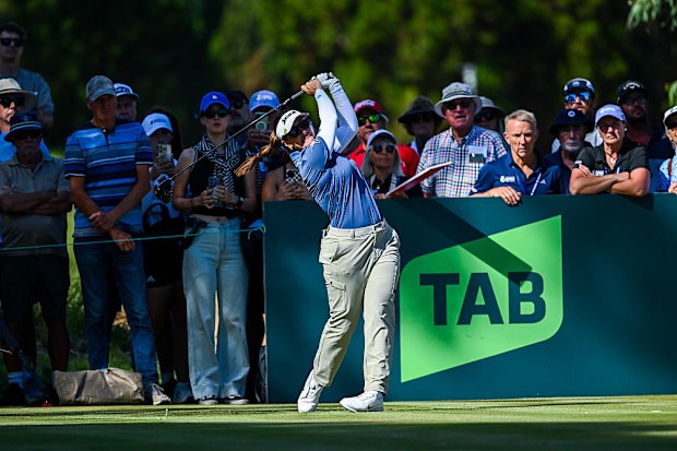Hannah Green tees off the 17th during day three of the Women's Australian Open.