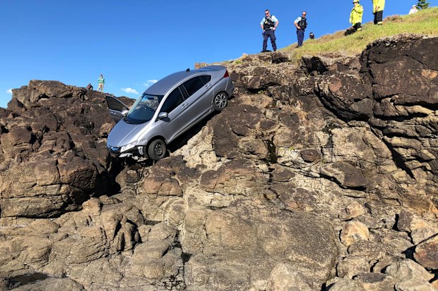 This driver was a bit too keen to see a famous natural tourist attraction south of Sydney.The vehicle plunged down a steep rocky cliff at an embankment near Kiama's famous blowhole.