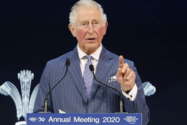 Britain's Prince Charles addresses the World Economic Forum in Davos, Switzerland, Wednesday, Jan. 22, 2020. The 50th annual meeting of the forum is taking place in Davos from Jan. 21 until Jan. 24, 2020