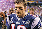 Tom Brady as he leaves the field. The New England Patriots meet the New York Giants in Super Bowl XLVI at Lucas Oil Stadium in Indianapolis, Ind. on Feb. 5, 2012.