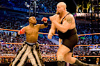 Champion boxer Floyd Mayweather in action at WrestleMania.