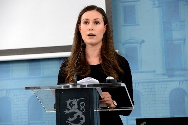Prime Minister Sanna Marin gives a coronavirus press conference in Finland on March 17. 