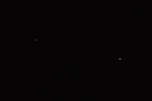 Saturn and Jupiter planets in L'Aquila, Italy, on December 14, 2020. The planets are getting closer every day until the historical conjunction on December 21, 2020. 