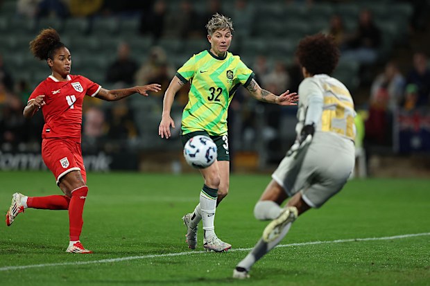 Michelle Heyman scores her 33rd goal for the Matildas.