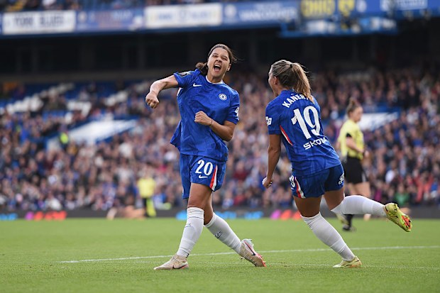 Sam Kerr of Chelsea celebrates after scoring her team's second goal.