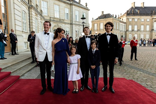 Prince Joachim, Princess Marie and their children arrive at a dinner party to celebrate Joachim's 50th  birthday.