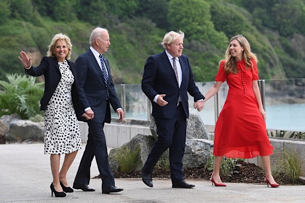 The Bidens and the Johnsons during G7 press call in the UK.