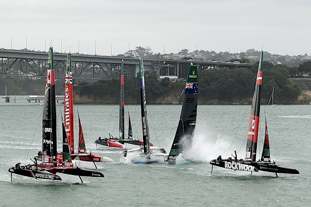 A collision between the Black Foils and DS Team France during SailGP.