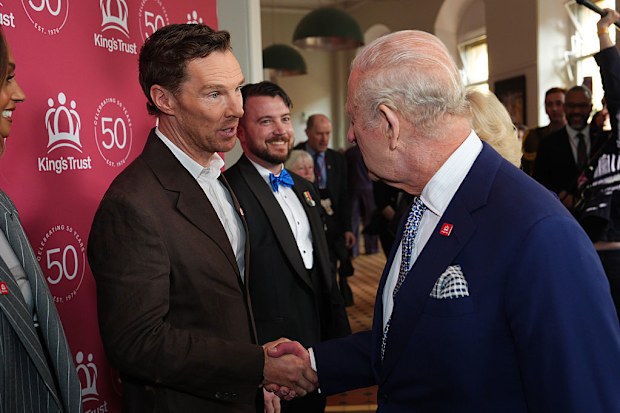 LONDON, ENGLAND - MAY 11: King Charles III meets Benedict Cumberbatch as they attend 'A King's Trust 50th Anniversary Celebration' at Royal Albert Hall on May 11, 2026 in London, England. (Photo by Aaron Chown - WPA Pool/Getty Images)
