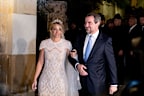 Prince Nikolaos of Greece and Chryssi Vardinogianni greet after the wedding at the Church of St. Nicholas Ragkavas in the Plaka district in Athens, Greece, on February 7, 2025. (Photo by Nikolas Kokovlis/NurPhoto via Getty Images)