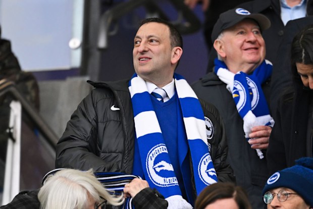 Brighton owner and chairman Tony Bloom looks on during the Premier League match between Brighton & Hove Albion and Crystal Palace.
