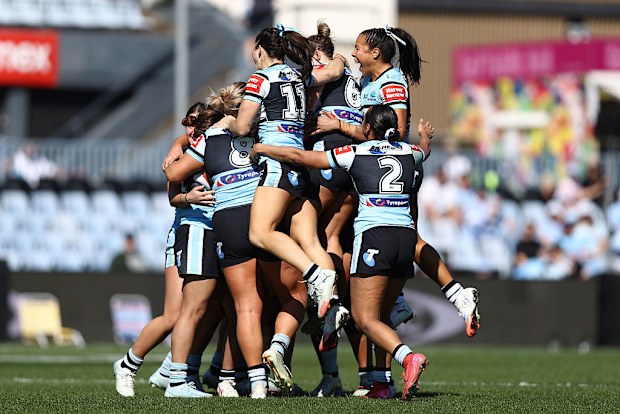 Chantay Kiria-Ratu of the Sharks celebrates kicking the match winning field goal.