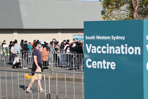 Vaccination rates have soared in NSW, with the state tipped to reach it's target of six million a week ahead of schedule. (Photo by James D. Morgan/Getty Images)