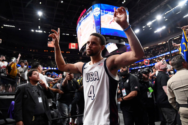 Steph Curry of the USA celebrates after the game.