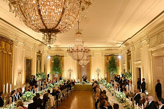 WASHINGTON, DC - APRIL 28: King Charles III makes remarks in the East Room during an official state dinner at The White House on day two of the State Visit of King Charles III and Queen Camilla to the United States of America, on April 28, 2026 in Washington, DC. The dinner, part of a trip arranged to celebrate the United States of America's 250th anniversary of its independence, is the first formal white tie event at The White House since President George W. Bush hosted Queen Elizabeth II in 20