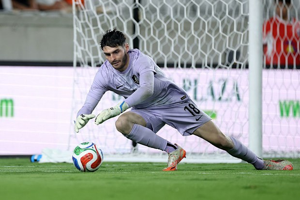 Patrick Beach of Australia makes a save.