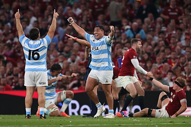 Francisco Coria Marchetti of Argentina celebrates victory with Bautista Bernasconi.
