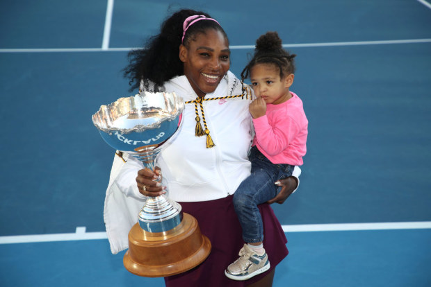 Serena Williams holds daughter Alexis Olympia in Auckland.