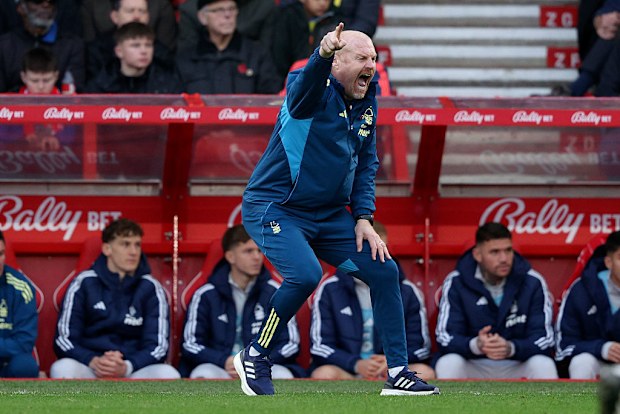 Sean Dyche of Nottingham Forest reacts on the sideline.