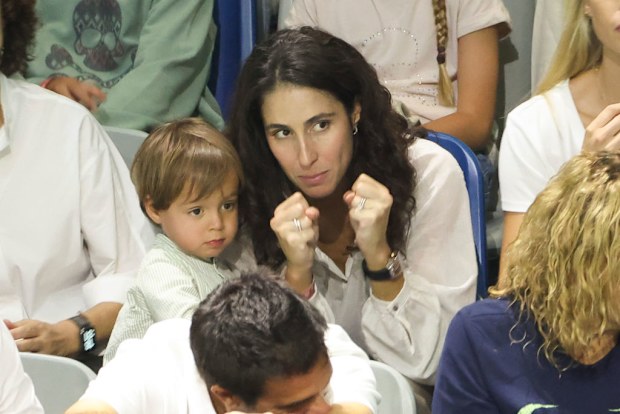 MALAGA, SPAIN - NOVEMBER 19: Maria Fransisca Xisca Perello Nadal and her son Rafael Nadal Junior cheer for Rafael Nadal of Spain during the Davis Cup Finals quarterfinal tie between Netherlands and Spain at Palacio de Deportes Jose Maria Martin Carpena on November 19, 2024 in Malaga, Spain. (Photo by Jean Catuffe/Getty Images)