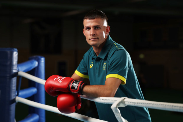 Harry Garside poses during the Australian 2024 Paris Olympic Games Boxing Squad.