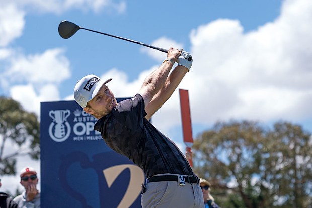 Rasmus Neergaard-Petersen of Denmark plays his tee shot on the 2nd tee.