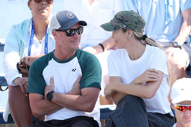 NEW YORK, NEW YORK - AUGUST 31: Lleyton Hewitt and Bec Cartwright look on from the stands during their son Cruz Hewitt of Australia Junior Boys' Singles Fourth Round match against Benjamin Willwerth of the United States on Day Eight of the 2025 US Open at USTA Billie Jean King National Tennis Center on August 31, 2025 in the Flushing neighborhood of the Queens borough of New York City. (Photo by Clive Brunskill/Getty Images)