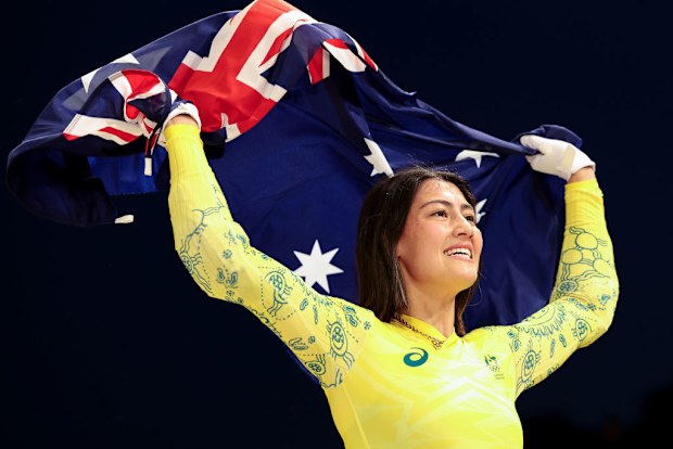 Saya Sakakibara of Australia celebrates.