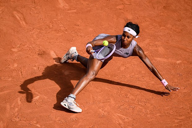 Coco Gauff of the United States in action against Anastasia Potapova of Austria.