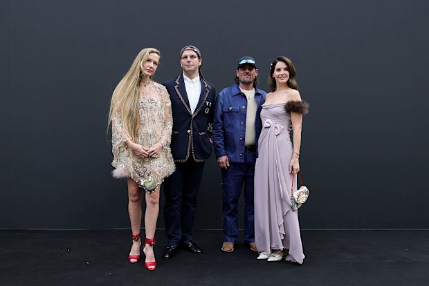 PARIS, FRANCE - OCTOBER 05: Caroline Grant, guest, Jeremy Dufrene and Lana Del Rey attend Valentino show as part of Paris Fashion Week on October 05, 2025 in Paris, France. (Photo by Vittorio Zunino Celotto/Getty Images for Valentino)