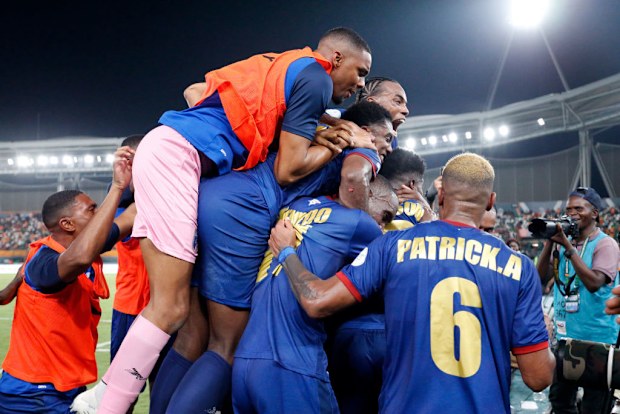 Cape Verde players celebrate during the TotalEnergies CAF Africa Cup of Nations.