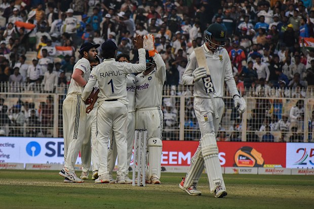 Team India celebrates the wicket of Marco Jansen.