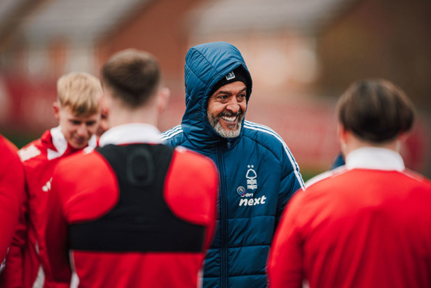 Manager Nuno Espírito Santo of Nottingham Forest smiles.