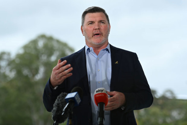 Rugby Australia chairman Daniel Herbert speaks to the media during a press conference.