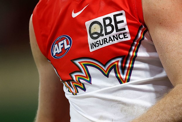 The rainbow jersey of a Swans player is seen as part of the Pride round last season.