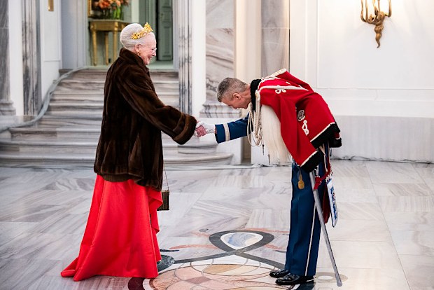 COPENHAGEN, DENMARK - JANUARY 1: Queen Margrethe of Denmark attends the New Year's Court/the New Year's Day Parade hosted by King Frederik X of Denmark and Queen Mary of Denmark at Christian VII's Palace on January 1, 2026 in Copenhagen, Denmark.  (Photo by Martin Sylvest Andersen/Getty Images)