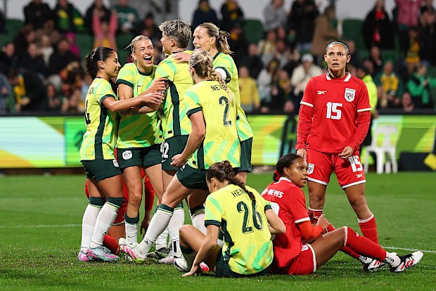 Charli Grant of Australia celebrates a goal.