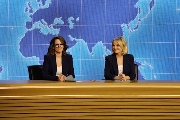 Tina Fey and Amy Poehler speak onstage during the 75th Primetime Emmy Awards at Peacock Theater on January 15, 2024 in Los Angeles 