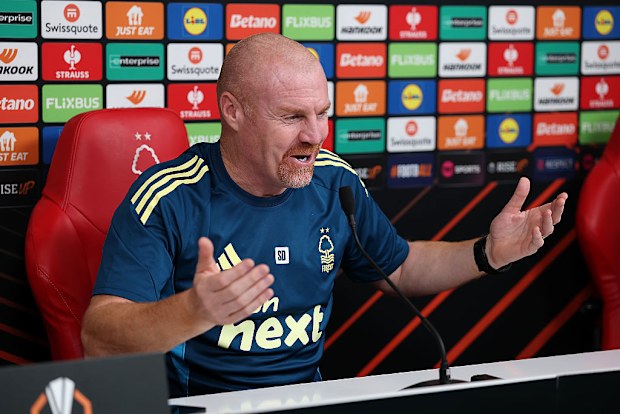 Sean Dyche of Nottingham Forest, speaks to the media in a press conference at the City Ground.