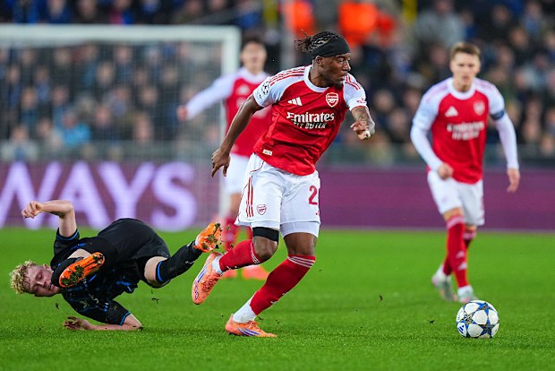 Noni Madueke of Arsenal runs with the ball.