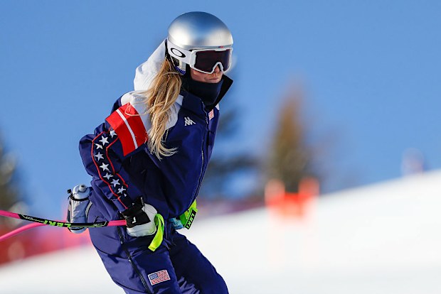 Lindsey Vonn inspects the course before the Women's downhill final.