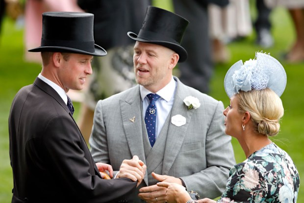 Prince William, Duke of Cambridge, Mike Tindall and Zara Tindall attend day one of Royal Ascot at Ascot Racecourse on June 18, 2019 in Ascot, England 