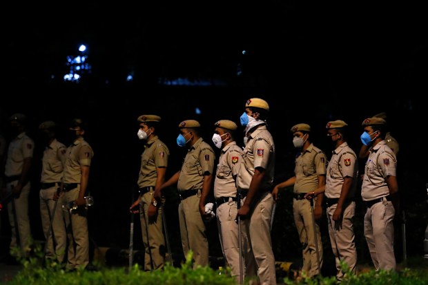 Indian policemen were deployed anticipating protests outside the Chinese embassy in New Delhi earlier this month.