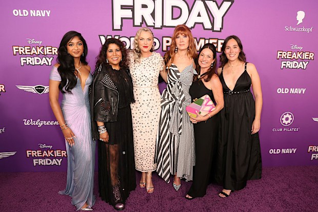 LOS ANGELES, CALIFORNIA - JULY 22: (L-R) Maitreyi Ramakrishnan, Nisha Ganatra, Elaine Hendrix, Kristin Burr, Ann Marie Sanderlin and guest attend the Freakier Friday Los Angeles Premiere at El Capitan Theatre in Los Angeles, California on July 22, 2025. (Photo by Jesse Grant/Getty Images for Disney)