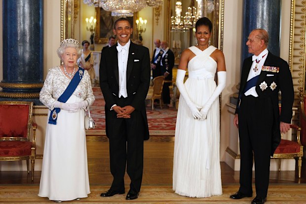 Posing for photographers prior to a dinner hosted by the queen at Buckingham Palace in London. 