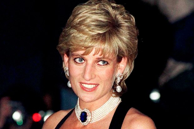 Princess Diana wearing black evening gown