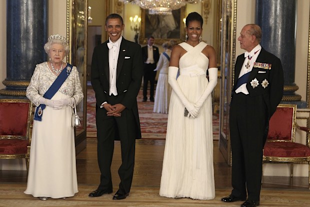 Queen Elizabeth II, U.S. President Barack Obama, first lady Michelle Obama and Prince Philip ahead of a state banquet in Buckingham Palace, London. Buckingham Palace officials say Prince Philip, the husband of Queen Elizabeth II, has died, it was announced on Friday, April 9, 2021. He was 99. Philip spent a month in hospital earlier this year before being released on March 16 to return to Windsor Castle. 