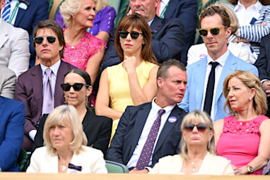 (L-R) Tom Cruise, Debbie Jevans, Bec Hewitt, Sophie Hunter, Philip Brook, Lleyton Hewitt, Benedict Cumberbatch and Chris Evert 