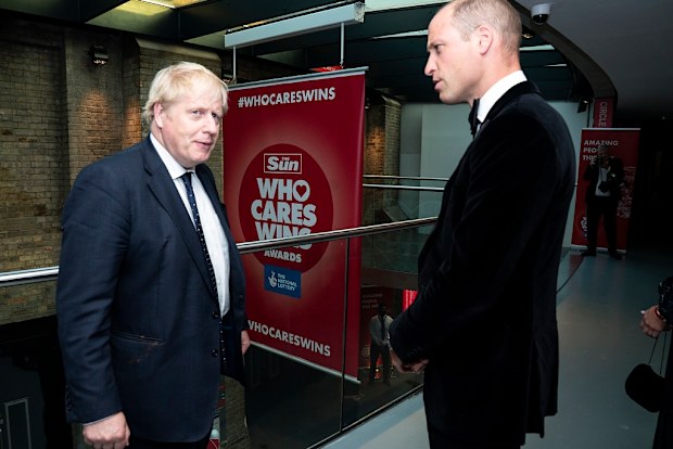 Prince William and Boris Johnson The Sun's Who Cares Wins Awards